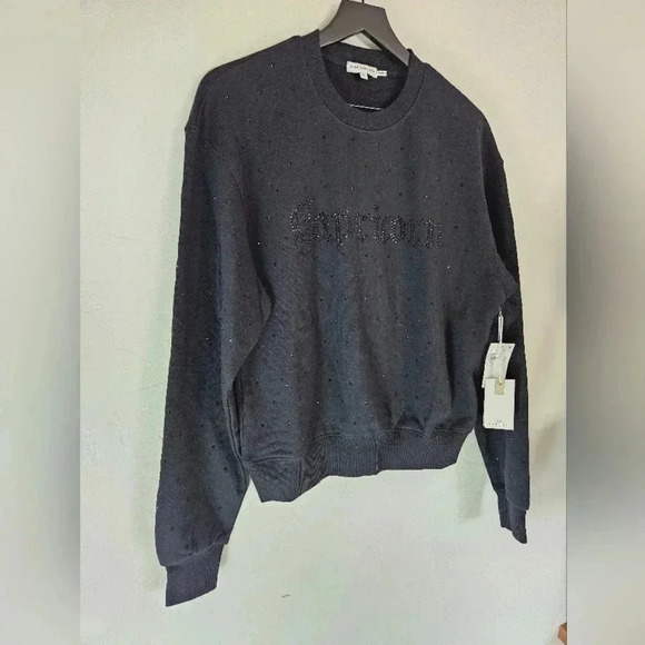 Good American Zodiac Embellished Crew Neck Sweater Capricorn NWT Black Crystals​ - Picture 12 of 15